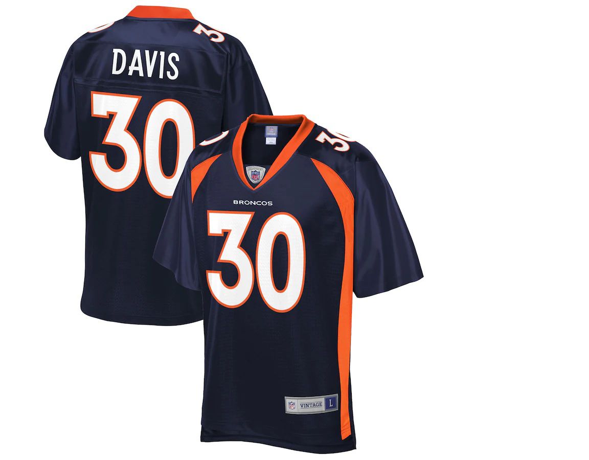 Men Denver Broncos #30 Terrell Davis Pro Line Navy Retired Player NFL Jersey->denver broncos->NFL Jersey